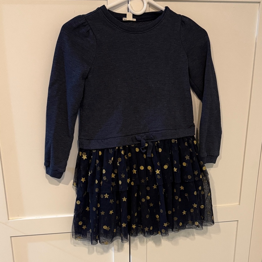 Crewcuts Navy Long-Sleeve Tulle Star Skirt Dress